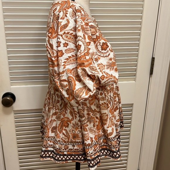 By Anthropologie Puff-Sleeve Babydoll Blouse in Orange Motif, Size Medium, NWOT - Picture 11 of 17